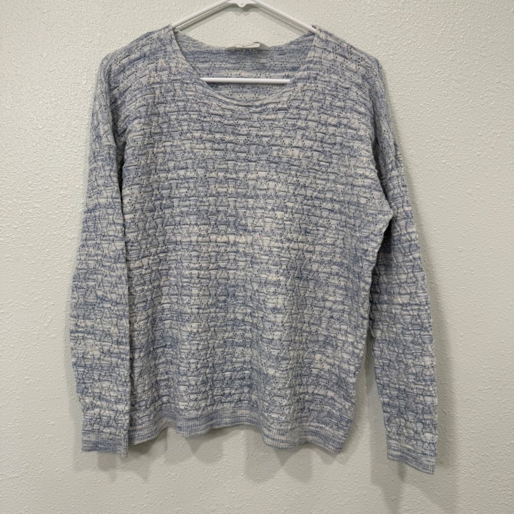 Leo Nicole Textured Knit‎ Sweater Blue White Marled Relaxed Fit XL